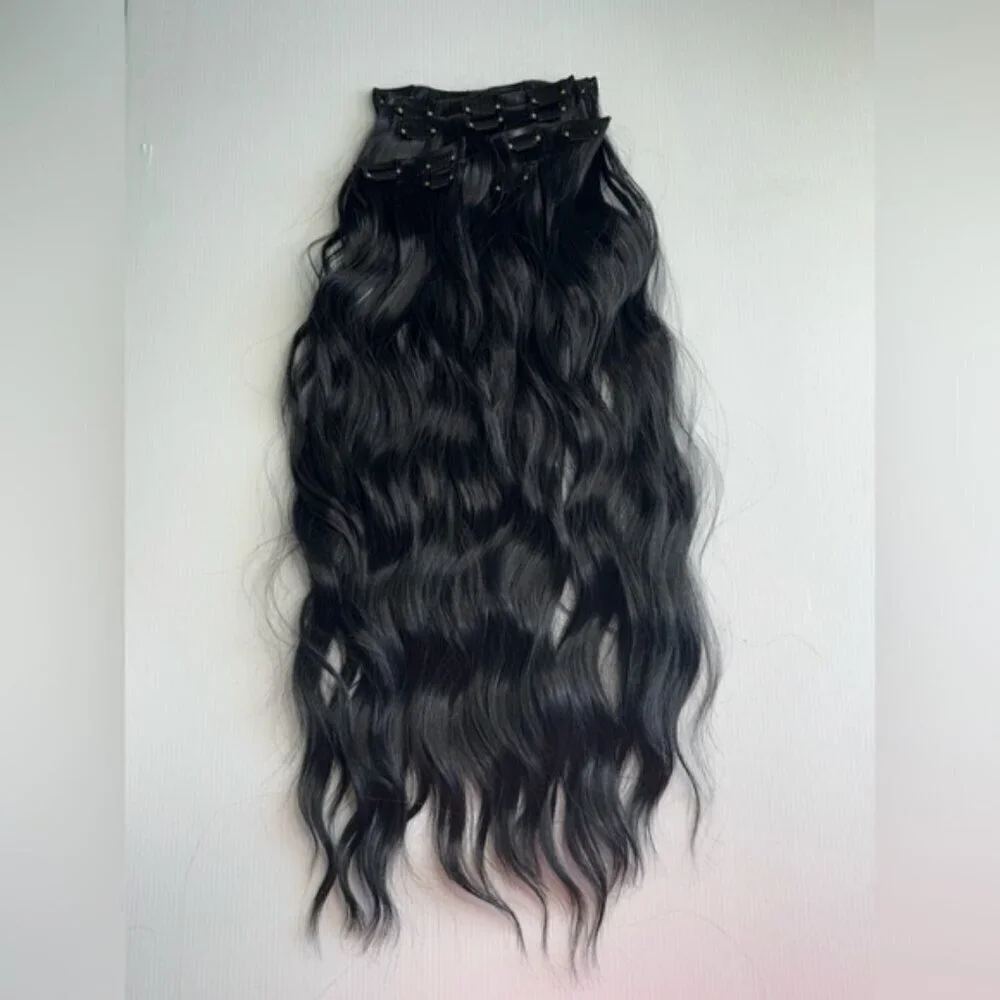 Human hair blend 24 In  black Clip in Hair Extensions Set
